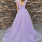 Glitter Feathers V-Neck Empire Waist A-Line Prom Gown nv1044