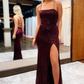 Sequin Straps Lace-Up Long Prom Dress with Slit nv991