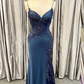 Elegant Navy Blue Long Prom Dress with Lace Appliques nv826
