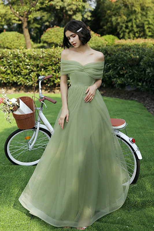 Green Tulle Long Prom Dresses, A-Line Evening Dresses nv553