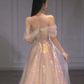 A Line Tulle Sequin Long Prom Dress, Off Shoulder Formal Graduation Dress nv425