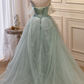 Green Tulle Beaded Ball Gown Off Shoulder Party Dress, Green Sweet 16 Dress nv891