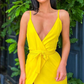 Yellow Spaghetti Straps Unique Long Prom Dresses nv448