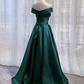 Green satin long prom dress simple evening dress nv996