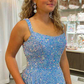 Straps Grape Square Neck Sequins Prom Dress with Pockets nv262