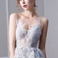 Gray tulle lace long prom dress, gray tulle lace evening dress nv436