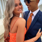 Mermaid Orange Sequin High Slit Spaghetti Straps Prom Dresses nv942