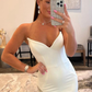 White Satin Mermaid Prom Dress with Beading Side Slit nv988