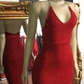 Mermaid V-neck Halter Floor Length Ruffle Hem Paillette Prom Dress  nv166