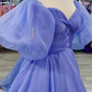 Off-Shoulder Puff Sleeves Pleated Long Prom Dress nv1026