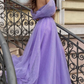 Purple off shoulder tulle long prom dress, A line tulle formal dress nv443