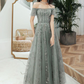 Green Off Shoulder Lace Sweetheart Party Dress, A-line Long Formal Gown nv450