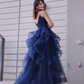 A-Line/Elegant Tulle Layers V-neck Sleeveless Floor-Length Prom Dresses nv202