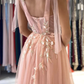 A line Tulle Sweetheart Pink Formal Evening Dresses Long Prom Dresses nv187