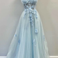 Fairy-Tale Light Blue Sweetheart A-Line Prom Dress with 3D Floral Lace nv818