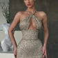 Halter Sequins Mermaid Prom Dress Sleeveless With Slit nv177
