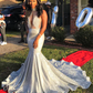 MERMAID DEEP V-NECK HALTER CHAPEL BACKLESS PAILLETTE PROM DRESS nv937
