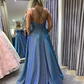 Hot Sexy A Line Spaghetti Straps Blue Long Prom/Evening Dresses nv1002