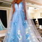 Princess Lavender 3D Flowers Tulle Formal Dress Prom Dress with Cape nv263