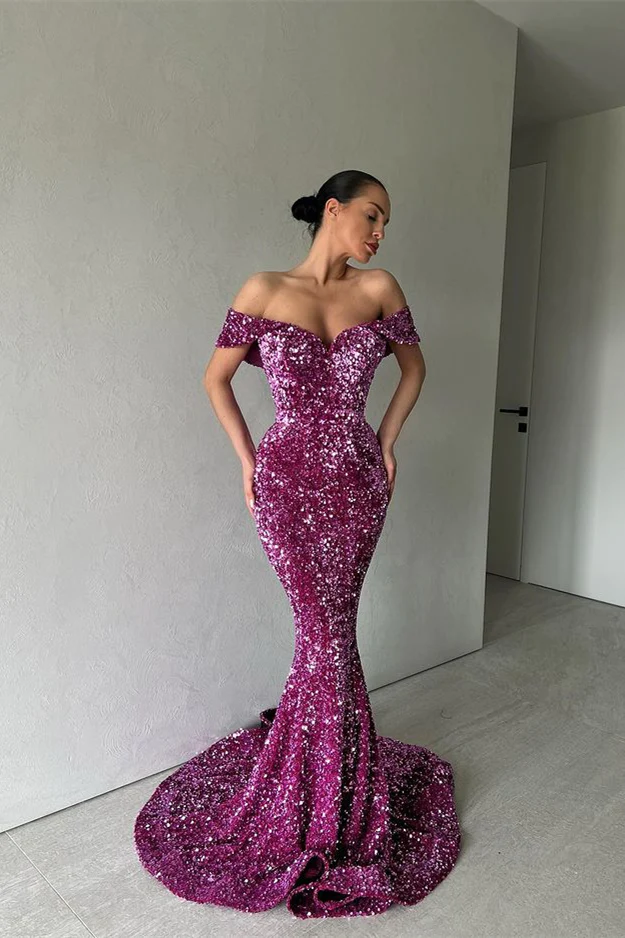 Glittering Sequins Sweetheart Off-the-shoulder Mermaid Prom Dresses nv322
