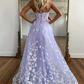 Lilac Strapless Lace Long Prom Dress nv1025
