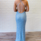 Royal Blue Sequin Mermaid Long Prom Dress with Open Back nv294