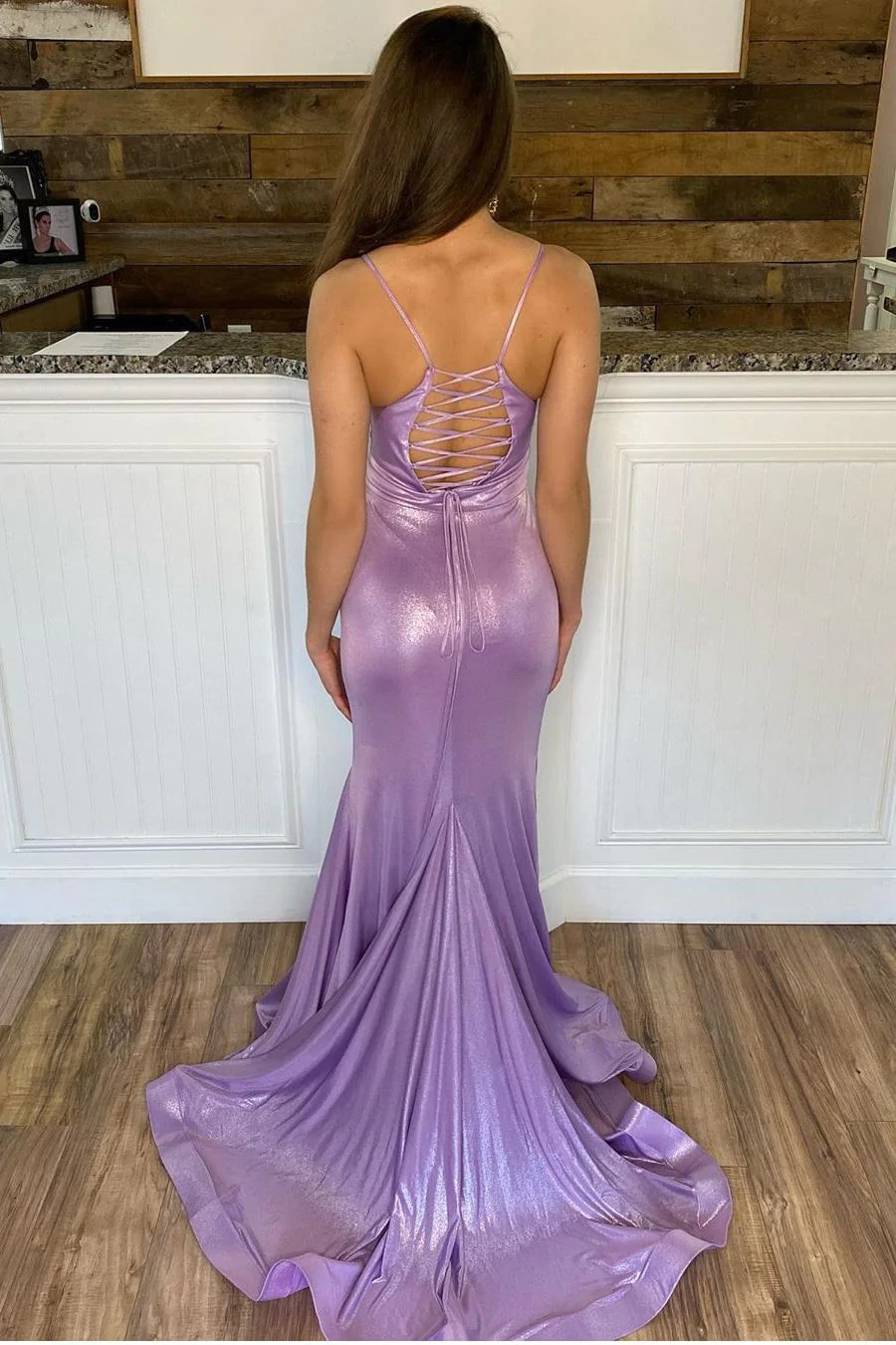 Simple Lilace Straps Mermaid Long Formal Dress nv577