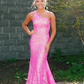 Dark Red One Shoulder Sequined Mermaid Prom Dress nv223