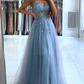 Glamorous v-neck spaghetti-straps tulle prom dress beadings long evening gowns nv155