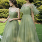 Green Tulle Long Prom Dresses, A-Line Evening Dresses nv553