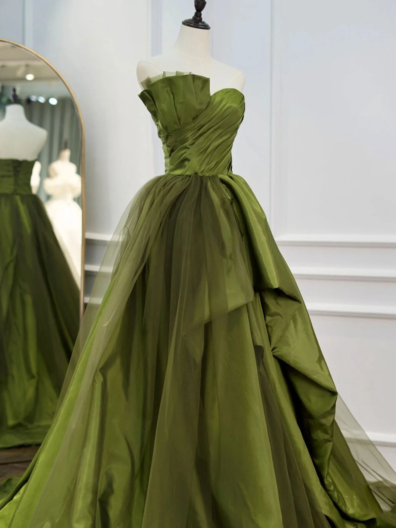 Green Long Prom Dresses, Green Satin Formal Long Evening Dress nv545