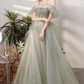 Green Tulle Beaded Long Prom Dress, A-Line Formal Evening Dress nv452