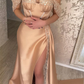 Glamorous Off-the-shoulder Sequined Sleeveless Mermaid Prom Dress With Slit nv369