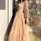 A-LINE JEWEL ANKLE LENGTH MULTIPLE LAYERS LONG SLEEVE SEQUINED PROM DRESS  nv571