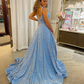 Cute Ball Gown Light Blue Velvet Sequins Prom Dressesnv566