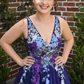 Ombre Purple Floral Lace Backless Long Prom Dress nv564
