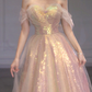 A Line Tulle Sequin Long Prom Dress, Off Shoulder Formal Graduation Dress nv425