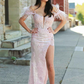 Light Blue Appliques Long Prom Dress with Detachable Feathered Shoulder nv469
