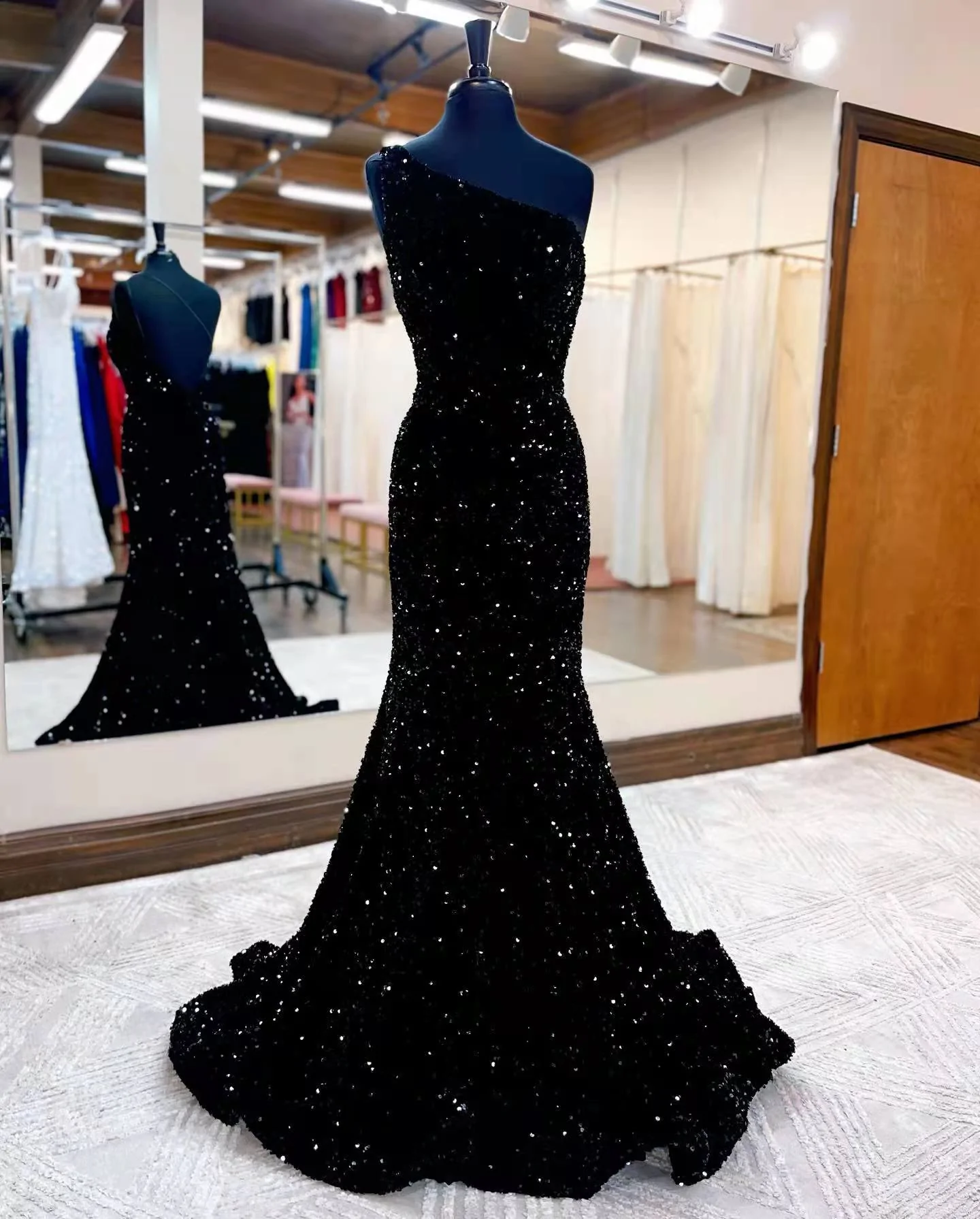One Shoulder Long Mermaid Sequin Prom Dresses, Shing Prom Dresses nv460