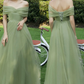 Green Tulle Long Prom Dresses, A-Line Evening Dresses nv553