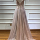 Glamorous v-neck spaghetti-straps tulle prom dress beadings long evening gowns nv155