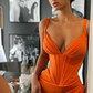 Sexy V-neck High-split Mermaid Ruched Long Prom Dress nv138