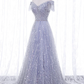 A-Line Tulle Sequins Long Prom Dress, Off the Shoulder Evening Party Dressnv817
