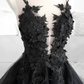 Black Tulle Lace Long Prom Dress, Black Formal Graduation Dress nv1012