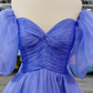 Off-Shoulder Puff Sleeves Pleated Long Prom Dress nv1026