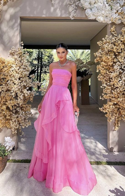 simple pink prom dress,modest evening dresses nv1057