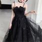 Black Glitter Tulle Prom Dress, Black Slip Evening Prom Dress nv1051