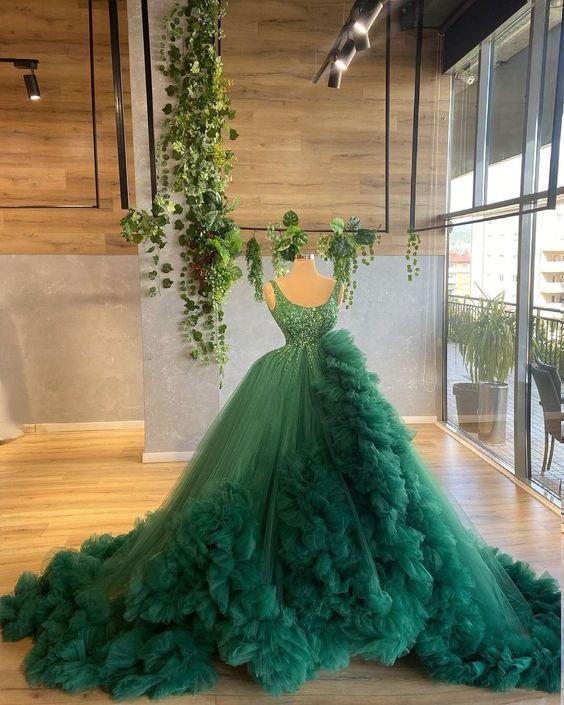 Chic ball gown green prom Dresses evening Dresses  nv61