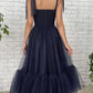 Blue tulle long short prom dress blue evening dress nv57