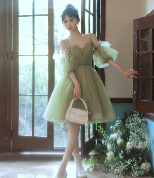 Green Tulle Short Cocktail Dress Homecoming Dress short prom dress nv78